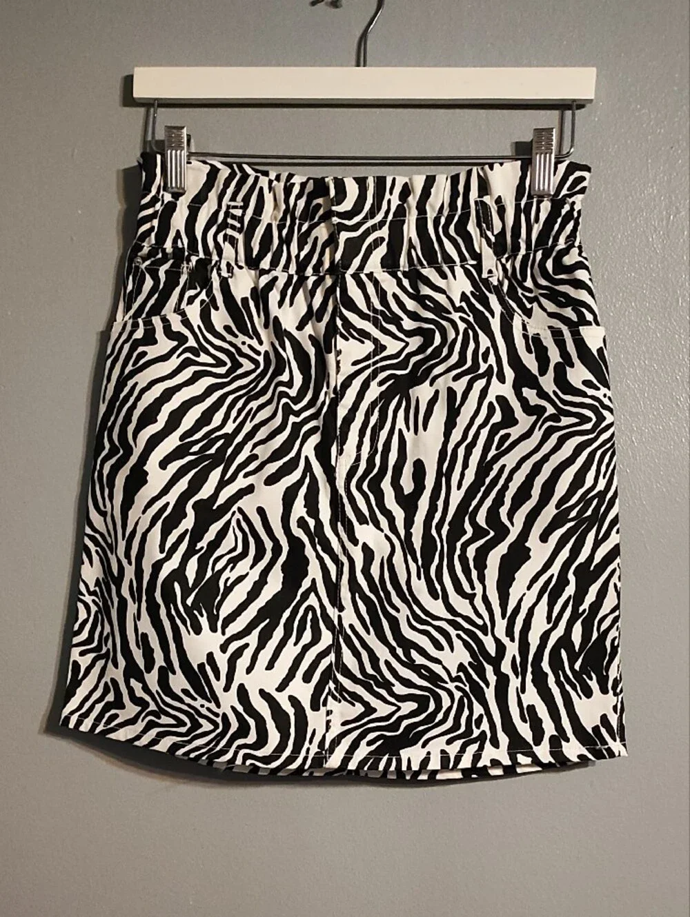 Bar III Women's Black & White Zebra Print Denim Mini Skirt
